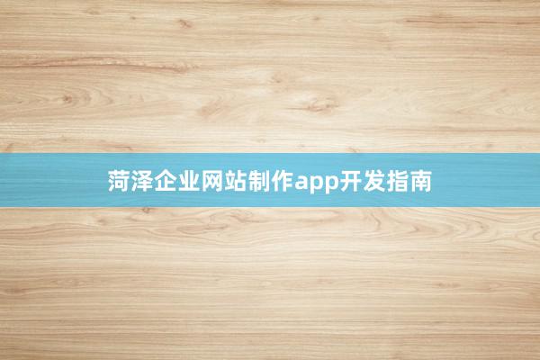 菏泽企业网站制作app开发指南